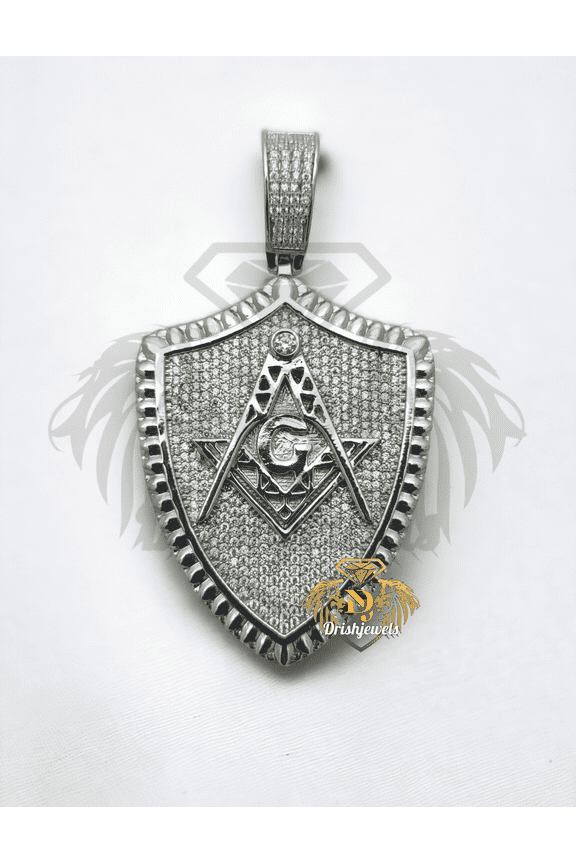 Masonic Freemason G Compass Shield Pendant 925 Sterling Silver
