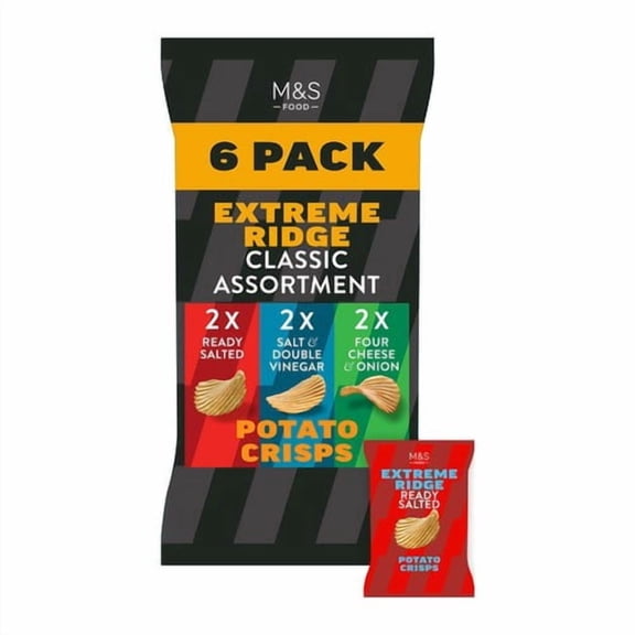 M&S Extreme Ridge Cut Crisps Assortment Multipack 6 x 25g, British Import (Pack of 3)