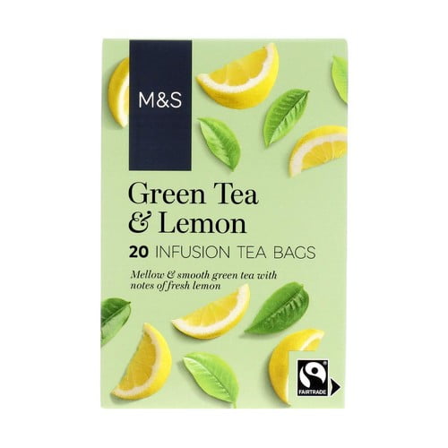M&S Fairtrade Green Tea with Lemon Tea Bags 20's, British Import (Pack of 3)