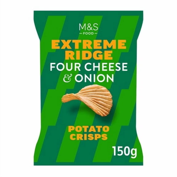 M&S Four Cheese & Onion Extreme Ridge Cut Crisps 150g, British Import (Pack of 3)