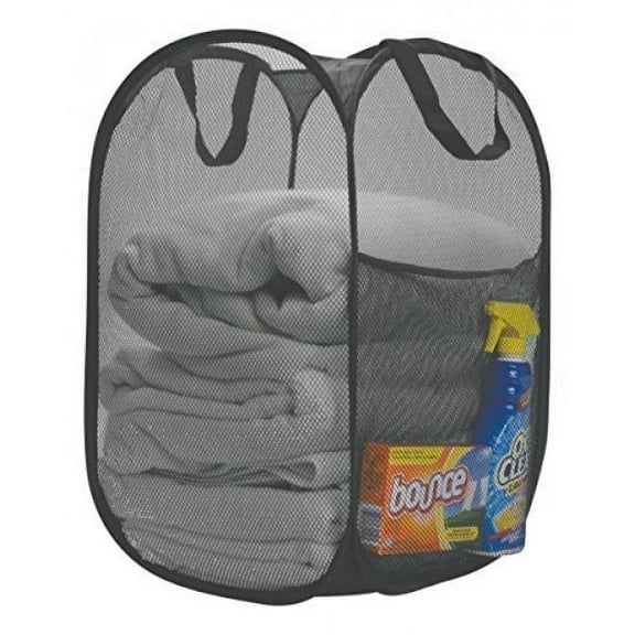 Maypes Heavy-Duty Mesh Pop-Up Laundry Hamper for Dirty Clothes, Black, 14"x14"x24"