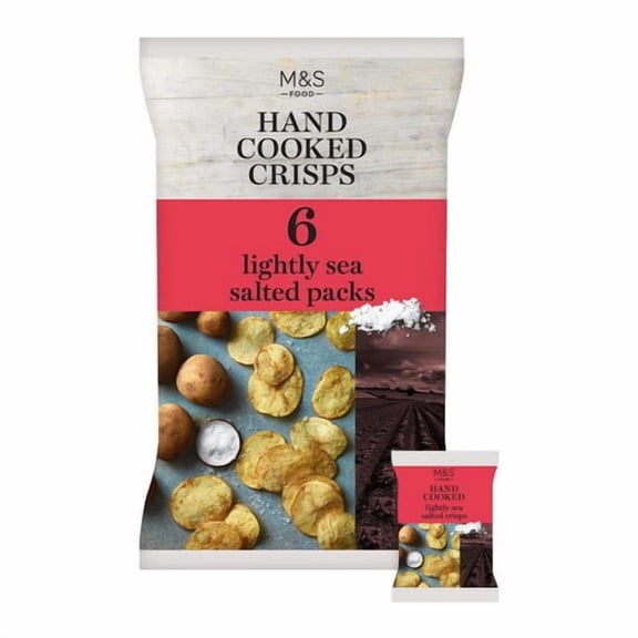 M&S Hand Cooked Lightly Salted Crisps Multipack 6 x 30g, British Import (Pack of 3)