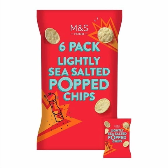 M&S Lightly Salted Popped Potato Chips Multipack 6 x 20g, British Import (Pack of 3)