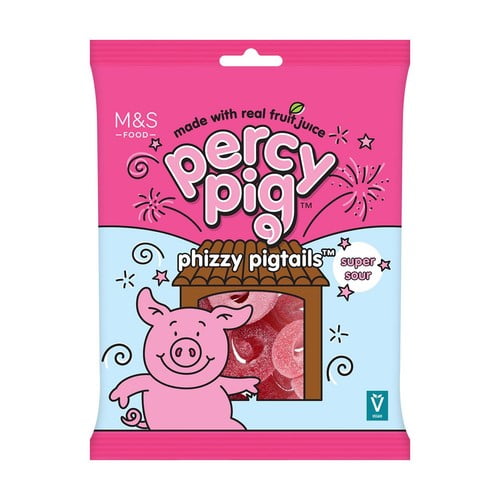 M&S Percy Pig Phizzy Pigtails 170g, British Import (Pack of 6)