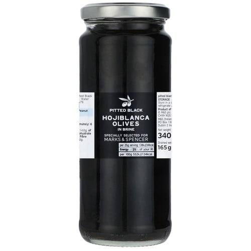M&S Pitted Black Hojiblanca Olives 340g, British Import (Pack of 3)