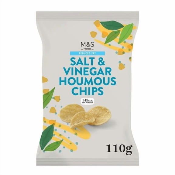 M&S Salt & Vinegar Houmous Chips 110g, British Import (Pack of 3)