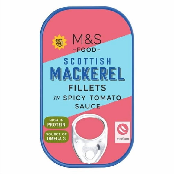 M&S Scottish Mackerel Fillets in Spicy Tomato Sauce 125g, British Import (Pack of 3)