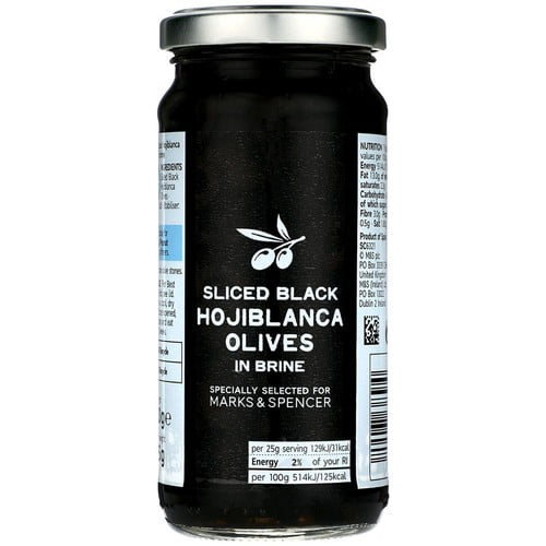 M&S Sliced Black Hojiblanca Olives in Brine 230g, British Import (Pack of 3)