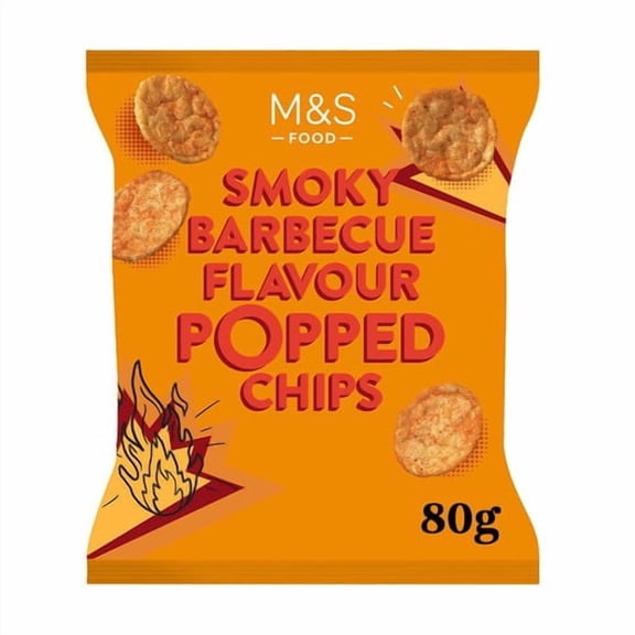 M&S Smoky Barbecue Flavour Popped Potato Chips 80g, British Import (Pack of 6)