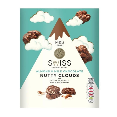 M&S Swiss Almond & Milk Chocolate Nutty Clouds 140g, British Import (Pack of 3)