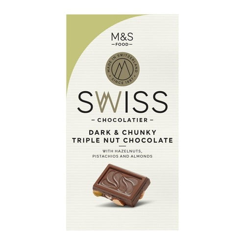 M&S Swiss Chunky Triple Nut Dark Chocolate 200g, British Import (Pack of 3)
