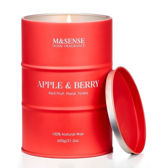 M&SENSE Apple Berry Large Candles for Home Scented, Soy Natural Wax Holiday Candle 21.2oz 120 Hour Slow Burning, Non Toxic Fruit & Floral Scented Candles