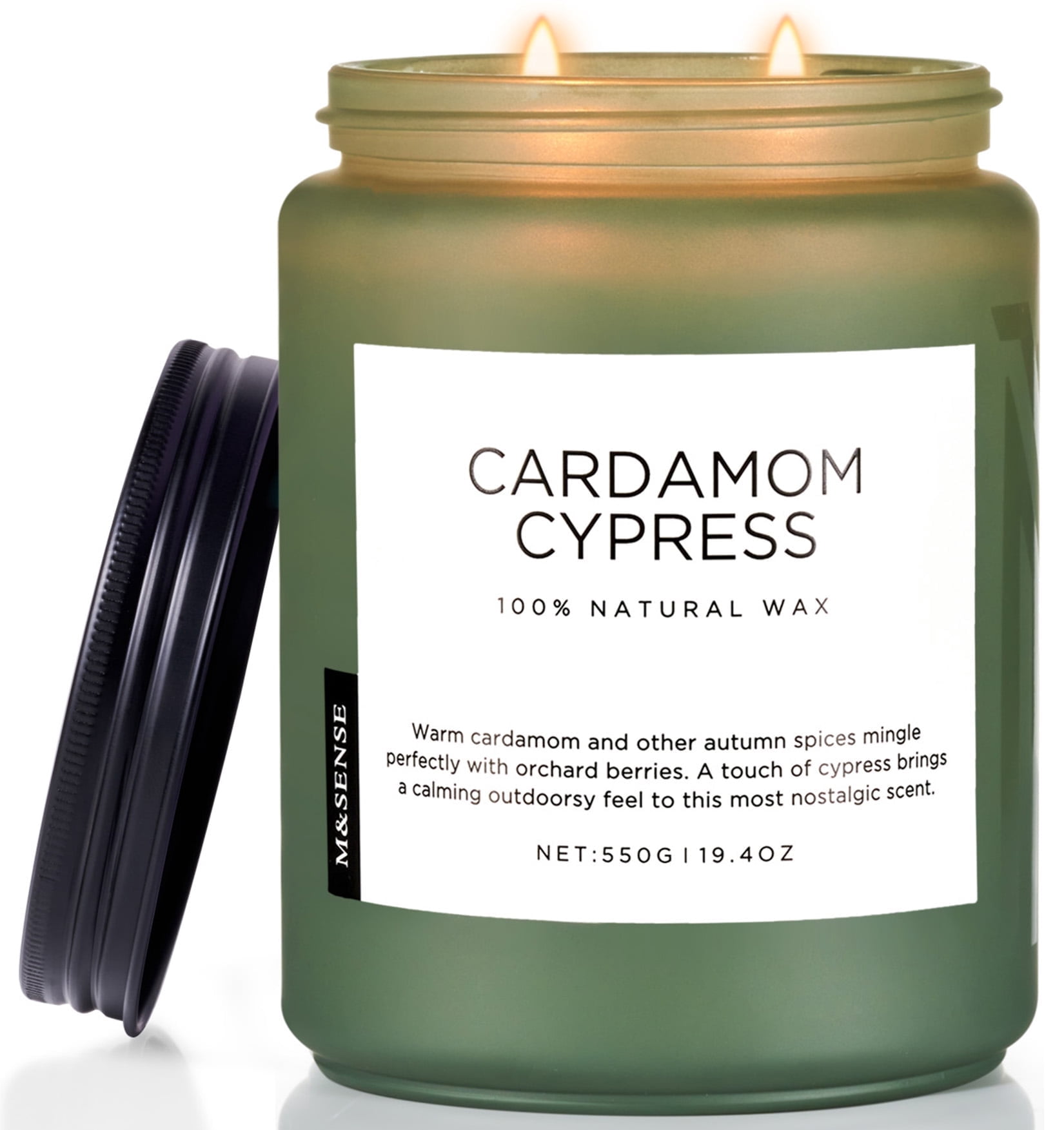 M&SENSE Cardamom Cypress Large Soy Candles for Home Scented，2 Wick Large Soy Natural Candles 19.4oz 110 Hours Long Lasting Slow Burning, Christmas Holiday Woody Scented Winter Candle Gift