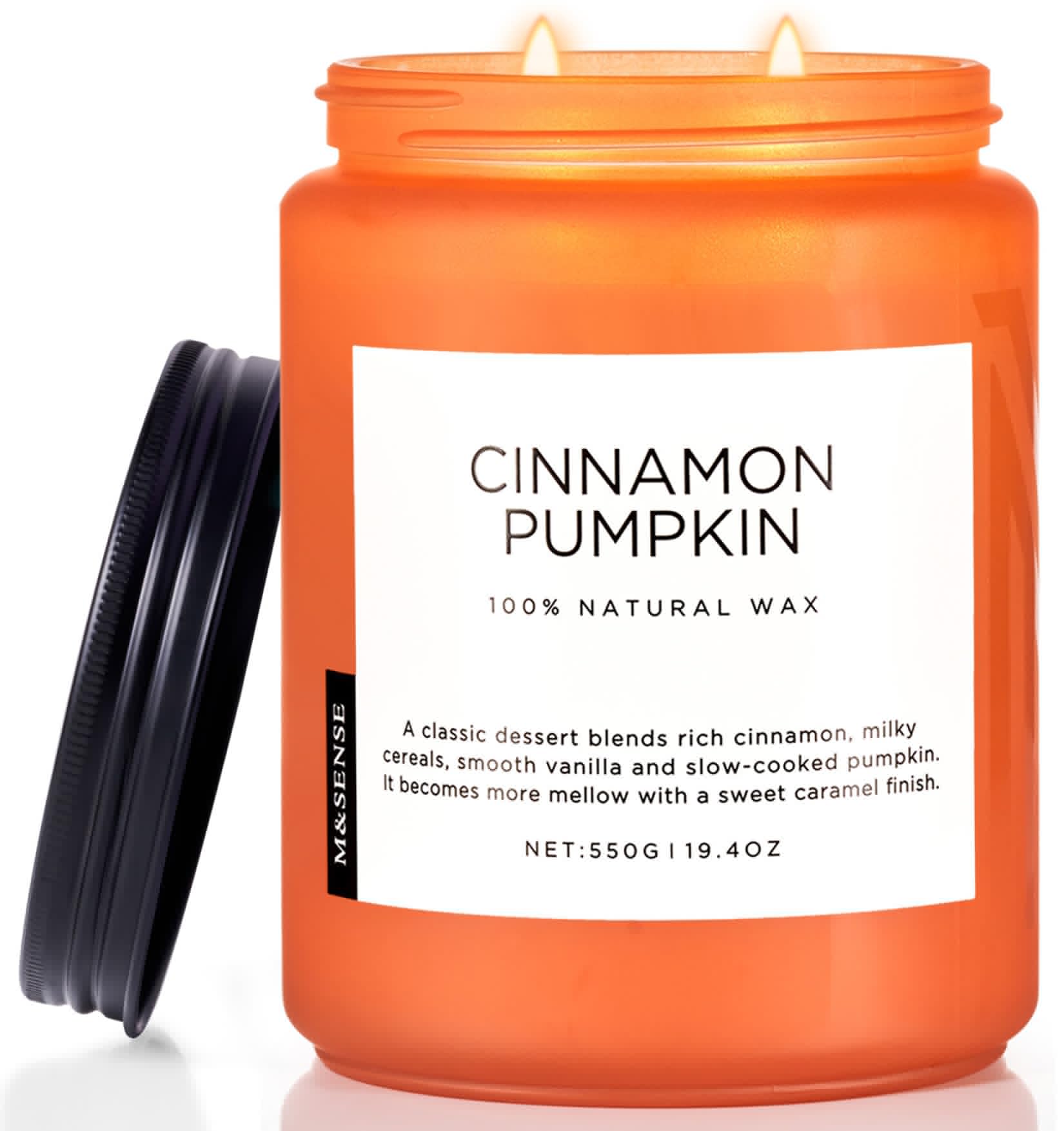 M&SENSE Cinnamon Pumpkin Scented Fall Candles, Double Wick Large Soy Natural Candles 19.4oz 110 Hours Long Lasting Slow Burning, Halloween Autumn Candle Gift Home Decor