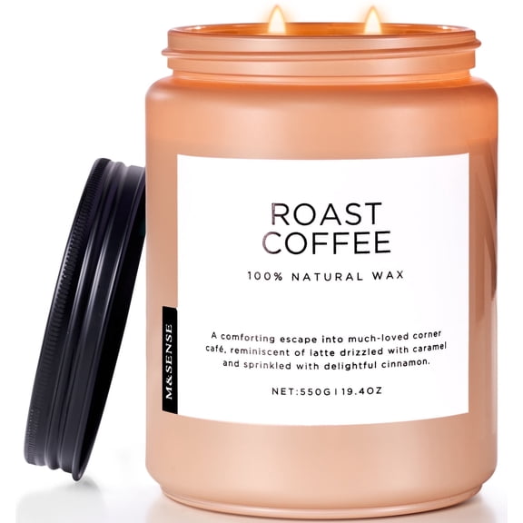 M&SENSE Roasted Coffee Scented Candle, 19.4 oz Natural Soy Jar Candles for Home, Large 2 Wick, Up to 110 Hours Burn time, Natural Organic Fragrance
