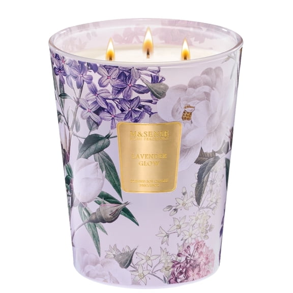 M&SENSE Large Lavender Soy Candles, 35 oz 150 Hour Long Lasting Slow Burning, 3-Wick Natural Aromatherapy Candle