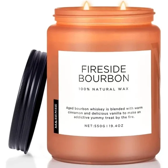 M&SENSE Fireside Bourbon Scented Candles, 2 Wick Large Jar,