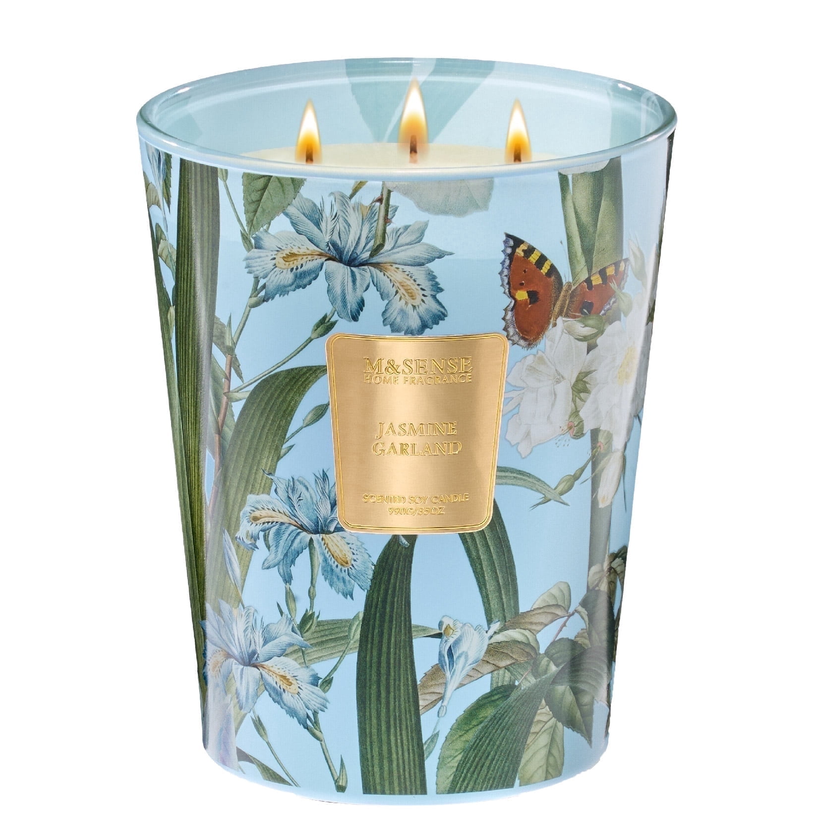 M&SENSE Jasmine Candles Scent, 3 Wick 35 oz, 150 Hours Burn Extra Large Jar Candles, Natural Soy Wax