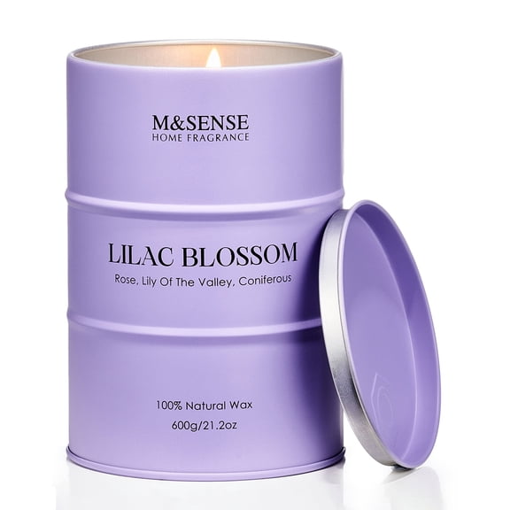 M&SENSE Lilac Blossom Soy Candles for Home Scented, 21.2oz 120 Hour Long Burning Large Aromatherapy Candle