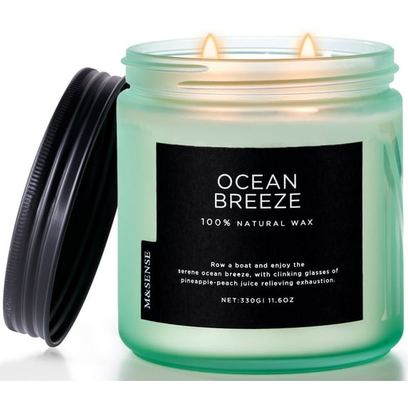 M&SENSE Ocean Breeze Scented Candle – Pineapple & Mango with Summer Ocean BreezeScented Candle, 11.6oz Soy Jar Candles for Home, Medium 2 Wick, Up to 70 Hours Burn time, Natural Organic Fragrance