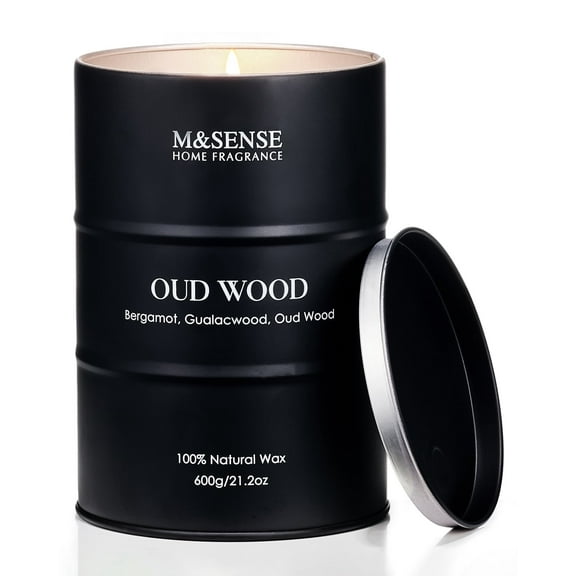 M&SENSE Oud Wood Large Scented Candles Natural Soy Wax, 21.2oz Long Lasting Up to 120 Hours Burning Time