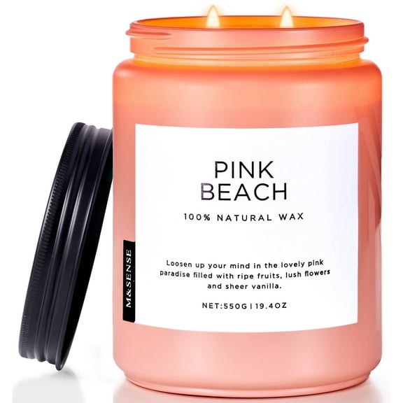 M&SENSE Pink Beach Scented Candle, 19.4oz Soy Jar Candles for Home, Large 2 Wick, Up to 110 Hours Burn time, Natural Organic Fragrance