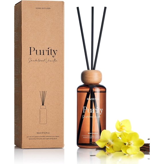 Reed Diffuser Set, Sandalwood Vanilla Scented 6.3 fl oz Natural Essential Oil Diffusers with Sticks, Non-Toxic Organic Air Freshener, Long-Lasting Fragrance Oils for Bedroom Gifts for Women