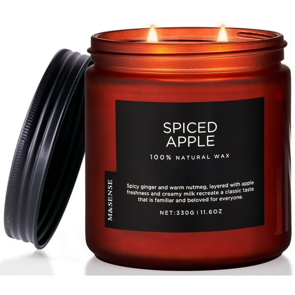 M&SENSE Spiced Apple 2 Wick Fall Scented Candle, 11.6oz Natural Soy Wax Candle for Autumn Decor, Up to 70 Hours Burn Time, Strong Fall Scented Candle Gift for Christmas Holiday Celebration