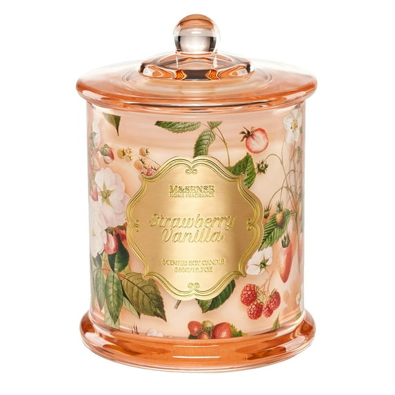 M&SENSE Strawberry Vanilla Scented Candle, Natural Organic Soy Candle 12.7oz 75 Hour Long Lasting Slow Burning