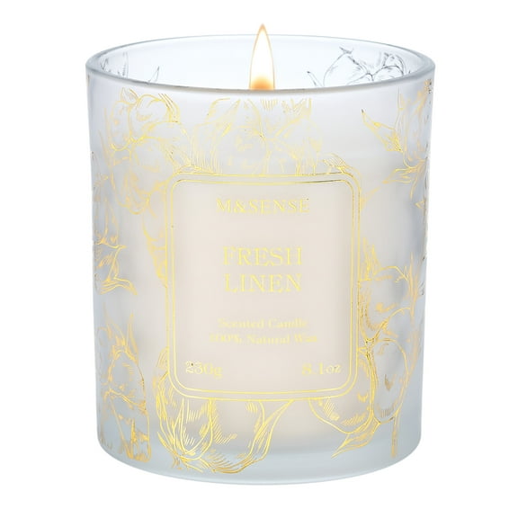 M&SENSE Vegan Herbal Scented Candles: 7.8oz 42-Hour Long Burning Time Heavy Scented Fresh Linen, No Toxin Calming Candles for Home Fragrance Office