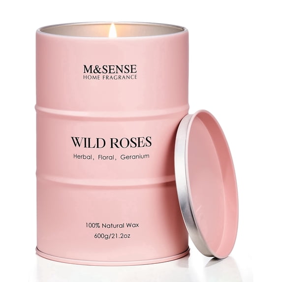 M&SENSE Wild Rose Large Natural Scented Candle, 120 Hours Long Lasting Soy Candles 21.2oz, Stress Relief Luxury Aromatherapy Candles