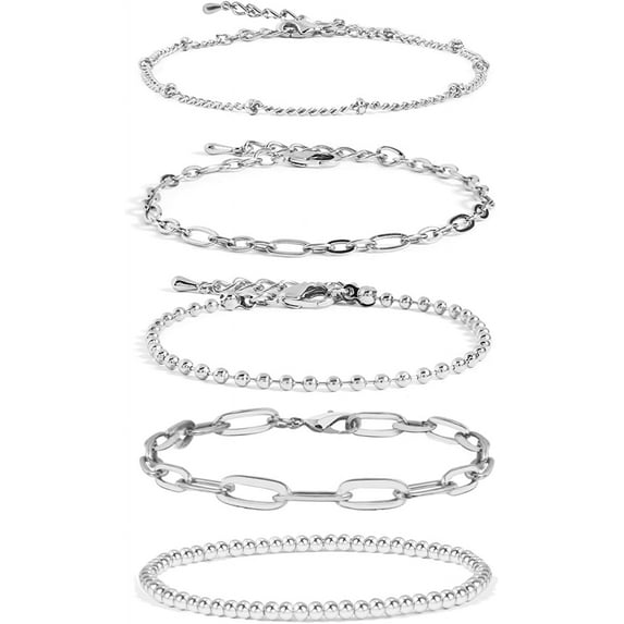 M·SOutGone Dainty Adjustable Paperclip & Tennis Bracelet Set with Zirconia In Silver Plated