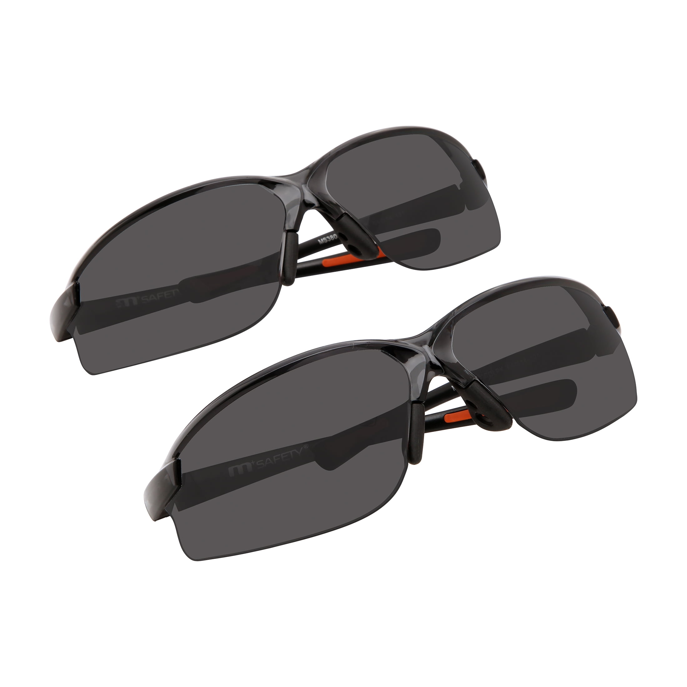 M+ Safety Glasses, Plastic, MS3805691COLPK 2-Packs, Black Lenses with Orange tip, 2 Units