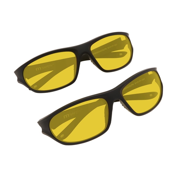 M+, Safety Glasses, Plastic, Unisex, MS756293ACOLPK 2-Packs. Black Polycarbonate Yellow Lenses , 2 Units