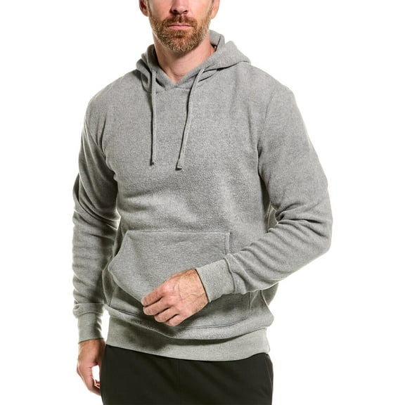M.Singer Mens Reverse Teddy Hoodie, Gray, Medium