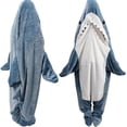 thumbnail image 1 of M Size Flannel Shark Blanket Hoodie, Soft Cozy Warm Wearable Shark Blanket, Funny Shark Onesie Sleeping Bag Blanket，Wearable shark blanket hoodie cartoon animal one-piece blanket(Blue）, 1 of 6