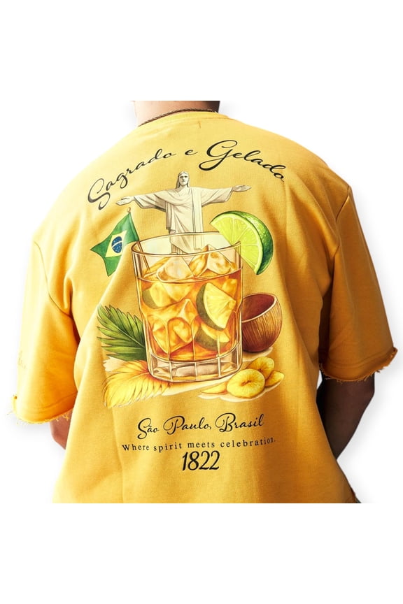 Men Brazil Drop Shoulder French Terry Fleece Stretched Tee (Gold)