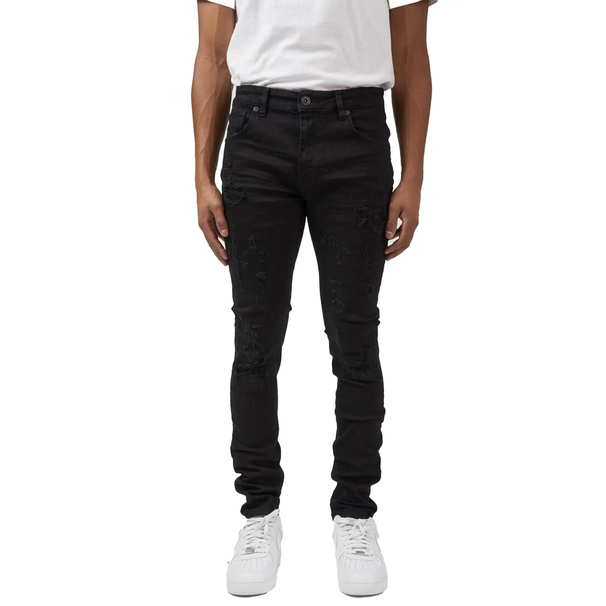【SCENERITY】Hind Destroyed Jeans Contender Men's Cotton Moto Quilted Zip Distressed Ripped