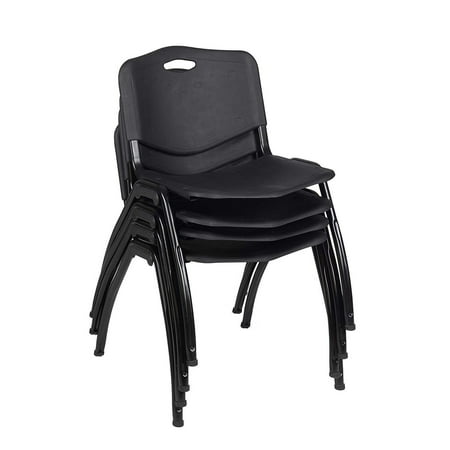 Regency M Black Stack Chairs 4-Pack – Durable Plastic Stackable Chairs with Metal Frame, Lightweight & Easy-Clean Seating for Offices, Cafeterias & Breakrooms