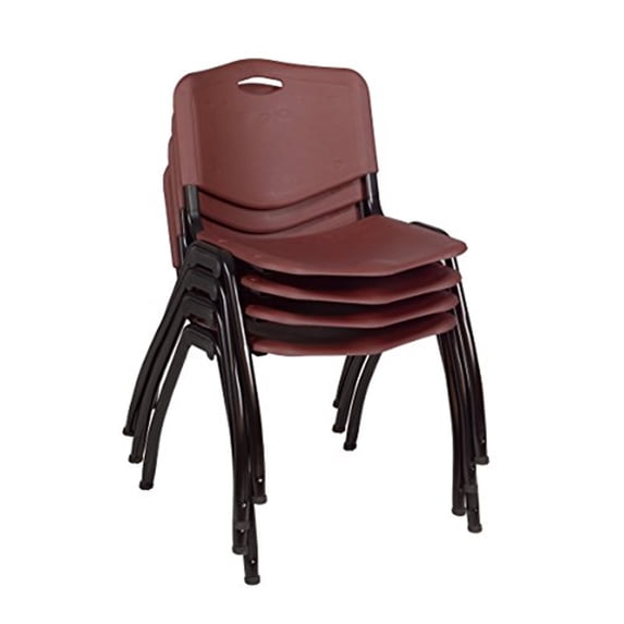 Regency M Burgundy Stack Chairs 4-Pack – Durable Plastic Stackable Chairs with Metal Frame, Lightweight & Easy-Clean Seating for Offices, Cafeterias & Breakrooms