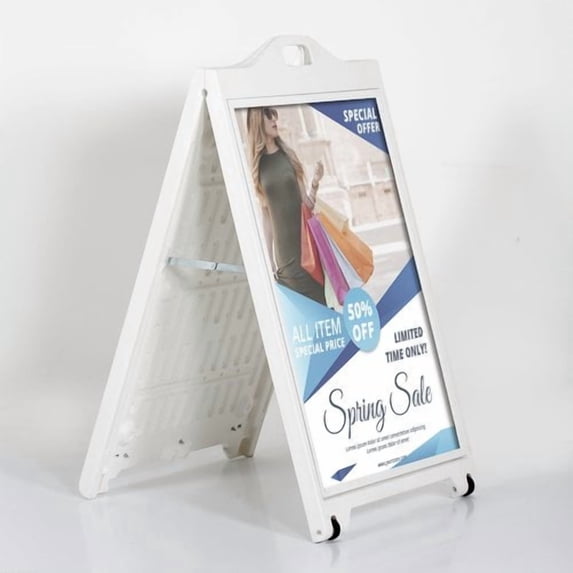M&T Display Sandwich Board A-Frame Sidewalk Sign Holder White
