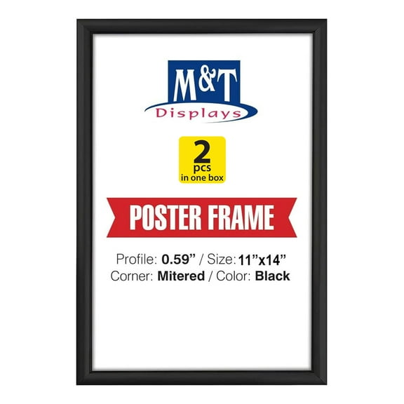 M&T Displays 11x14 Snap Poster Frame Black Aluminum Picture Photo Document Certificate Sign Holder - 2 Pack