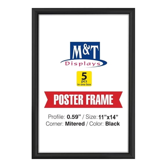 M&T Displays 11x14 Snap Poster Frame Black Aluminum Picture Photo Document Certificate Sign Holder - 5 Pack