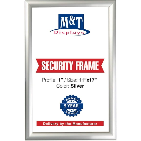 M&T Displays 11x17 Security Snap Poster Frame Silver Aluminum Picture Photo Document Sign Holder