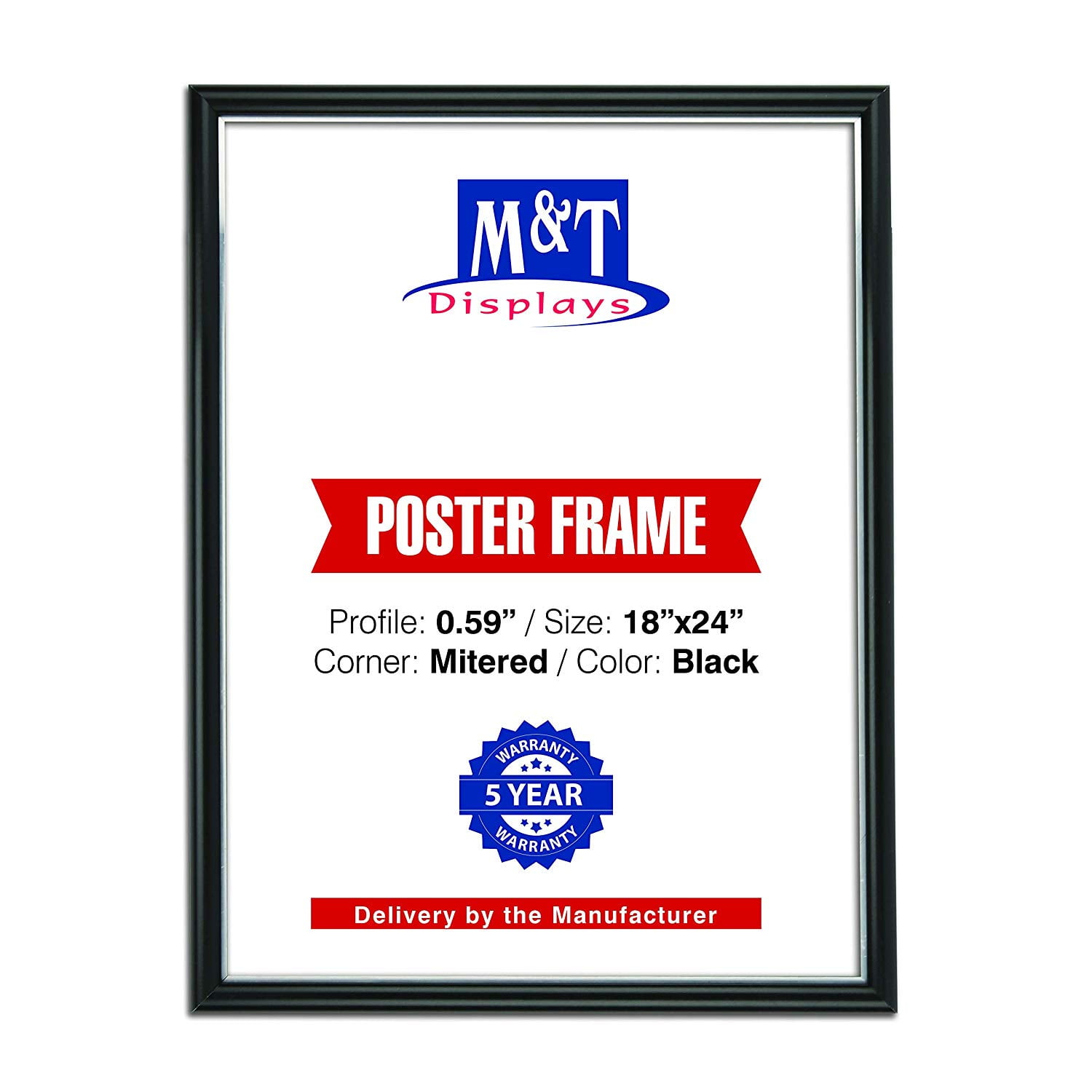 M&T Displays 18x24 Front Loading Snap Frame .59 inch Profile Wall Mounted Photo Poster Picture Display (Black)