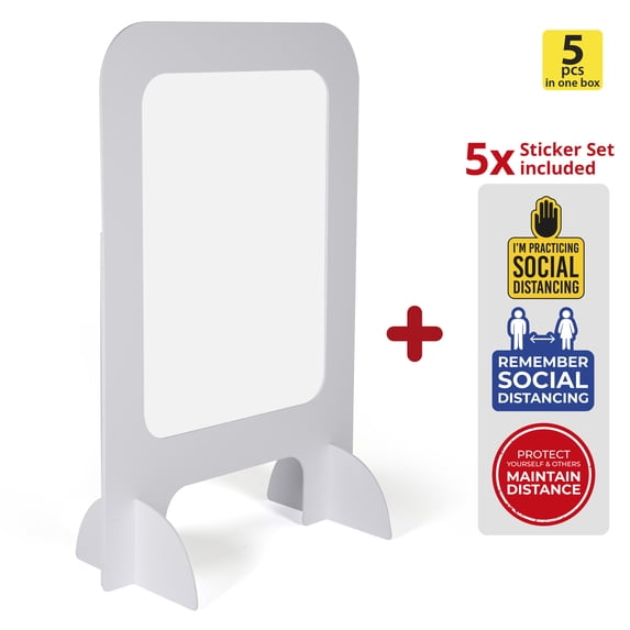 M&T Displays 23.23x35.43 Inch Clear Foam PET Hygienic Separator with Paper Slot, Practical Sneeze Guard, Protective Window for Employers and Customers, Barrier Against Coughing & Sneezing (5-Pack)