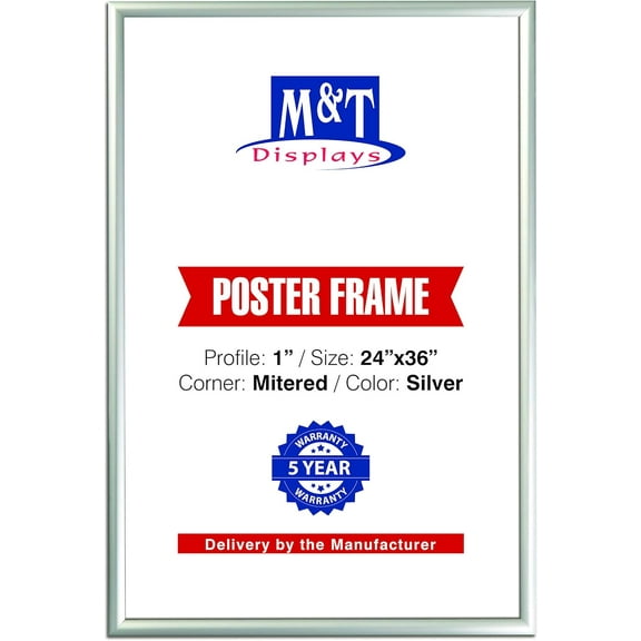 M&T Displays 24x36 Snap Poster Frame Silver Aluminum Photo Picture Document Certificate Sign Holder