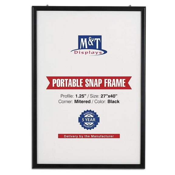 M&T Displays 27x40 Front Loading Portable Snap Frame,1.25 inch Profile, Photo, Poster, Picture, Advertising Display for Wall mounting (Black)