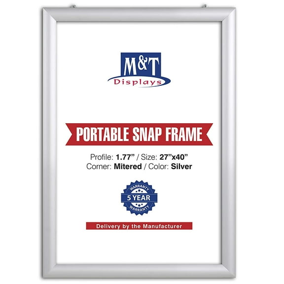 M&T Displays 27x40 Front Loading Portable Snap Frame,1.77 inch Profile, Photo, Poster, Picture, Advertising Display for Wall mounting (Silver)