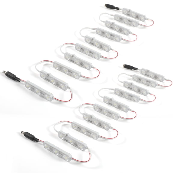 M&T Displays 2x10 pcs 2835 3 LED Module 12V DC 3000K White 100LM 160 deg Lens Adhesive Tape Male Female Jack IP67 Water Resistant Outdoor Letter Sign Billboard Backlight Home Garden Party Decoration